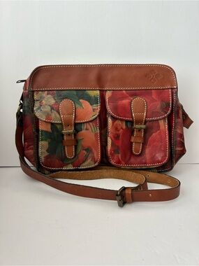 Patricia Nash Floral Leather Crossbody Bag Double Pocket Red Floral